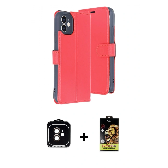 MARSİLYAN™- iPhone 11 Kılıf Siluet Işık Serisi - Siyah Buffer Cam Ekran Koruyucu + Turuncu PVD Metal Kamera Lens