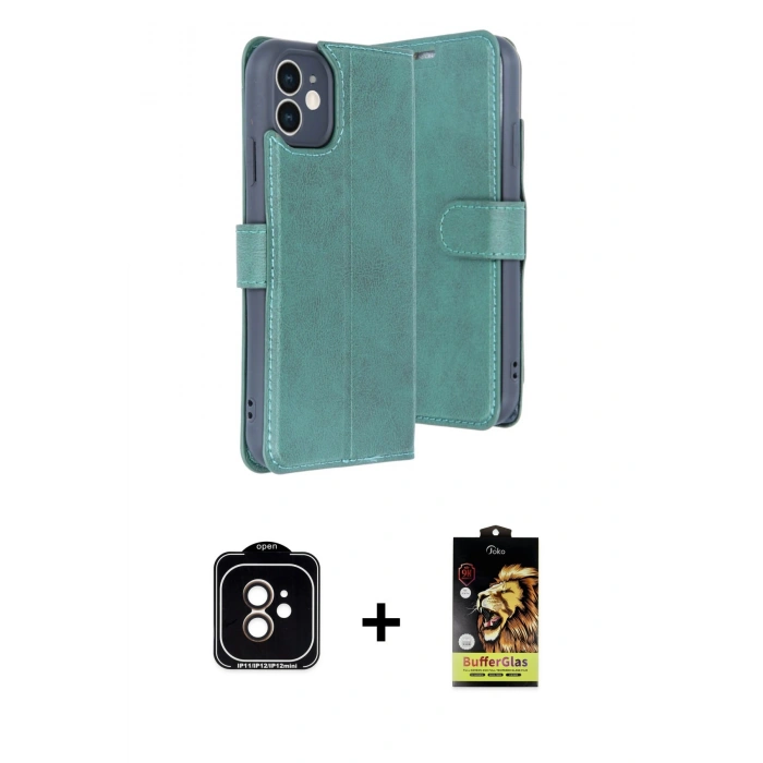 MARSİLYAN™- iPhone 11 Kılıf Siluet Işık Serisi - Siyah Buffer Cam Ekran Koruyucu + Turuncu PVD Metal Kamera Lens