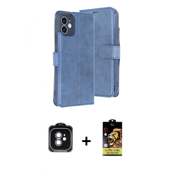 MARSİLYAN™- iPhone 11 Kılıf Siluet Işık Serisi - Siyah Buffer Cam Ekran Koruyucu + PVD Metal Kamera Lens - YL