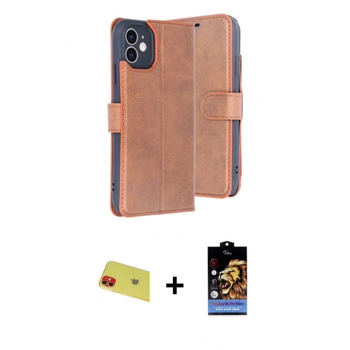 MARSİLYAN™- iPhone 11 Kılıf Siluet Işık Serisi - Siyah Buffer Hayalet Cam Ekran Koruyucu + Rainbow Kamera Lens Koruma Cam - KI