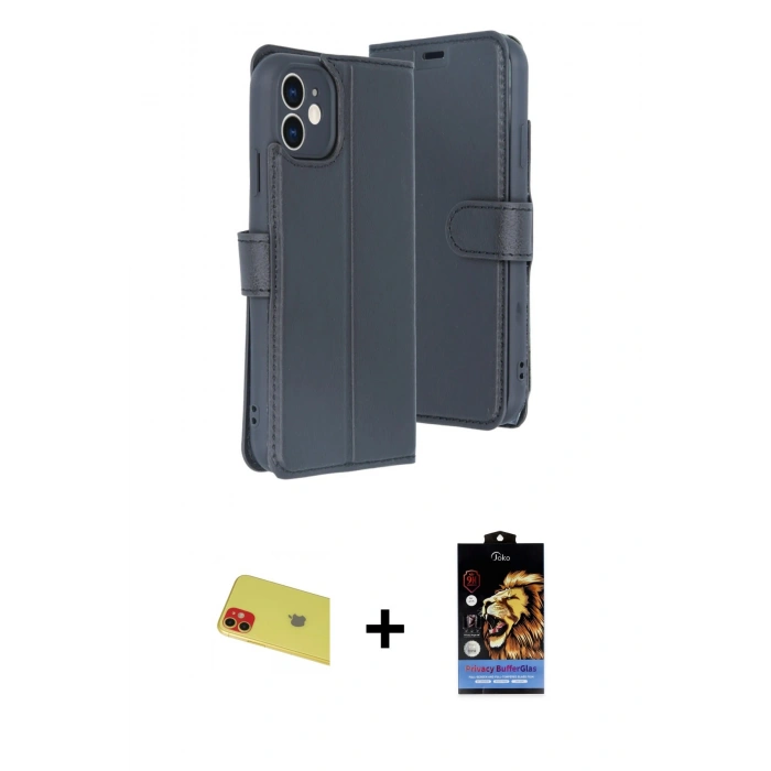 MARSİLYAN™- iPhone 11 Kılıf Siluet Işık Serisi - Siyah Buffer Hayalet Cam Ekran Koruyucu + Rainbow Kamera Lens Koruma Cam - KI