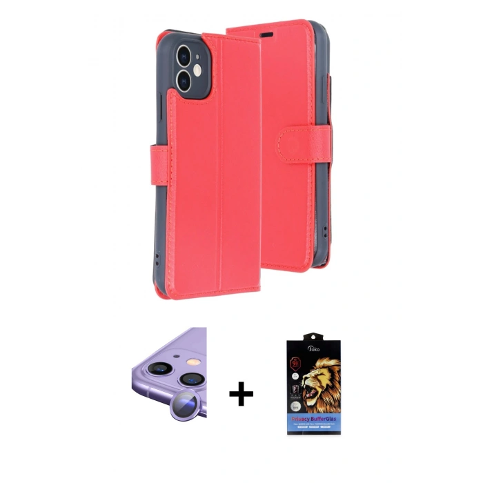MARSİLYAN™- iPhone 11 Kılıf Siluet Işık Serisi - Siyah Buffer Hayalet Cam Ekran Koruyucu + Mor Raze Metal Kamera Lens