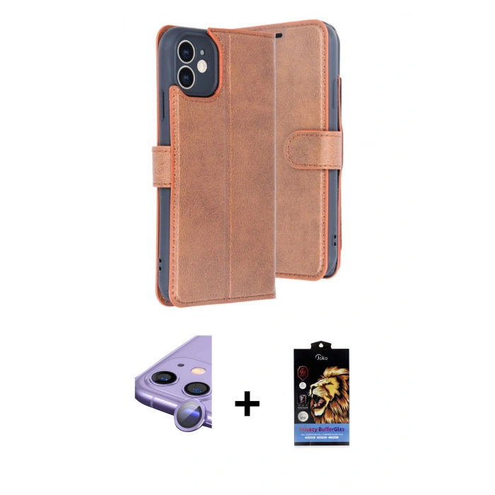 MARSİLYAN™- iPhone 11 Kılıf Siluet Işık Serisi - Siyah Buffer Hayalet Cam Ekran Koruyucu + Mor Raze Metal Kamera Lens