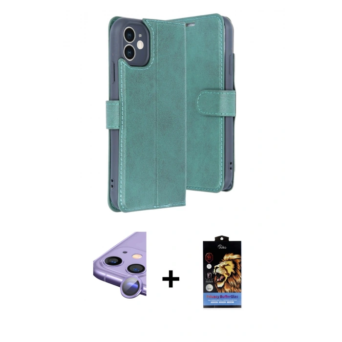 MARSİLYAN™- iPhone 11 Kılıf Siluet Işık Serisi - Siyah Buffer Hayalet Cam Ekran Koruyucu + Mor Raze Metal Kamera Lens