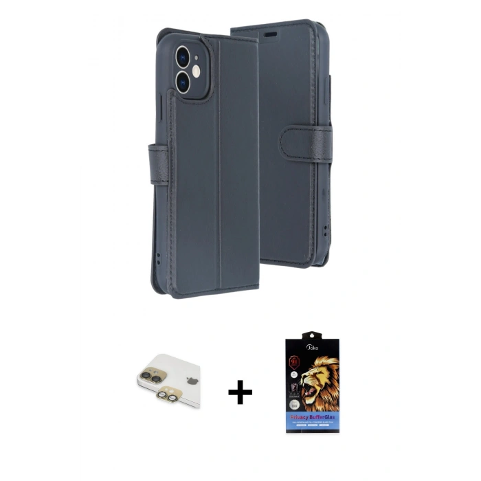 MARSİLYAN™- iPhone 11 Kılıf Siluet Işık Serisi - Siyah Buffer Hayalet Cam Ekran Koruyucu + Pers Alüminyum Kamera Lens - GD