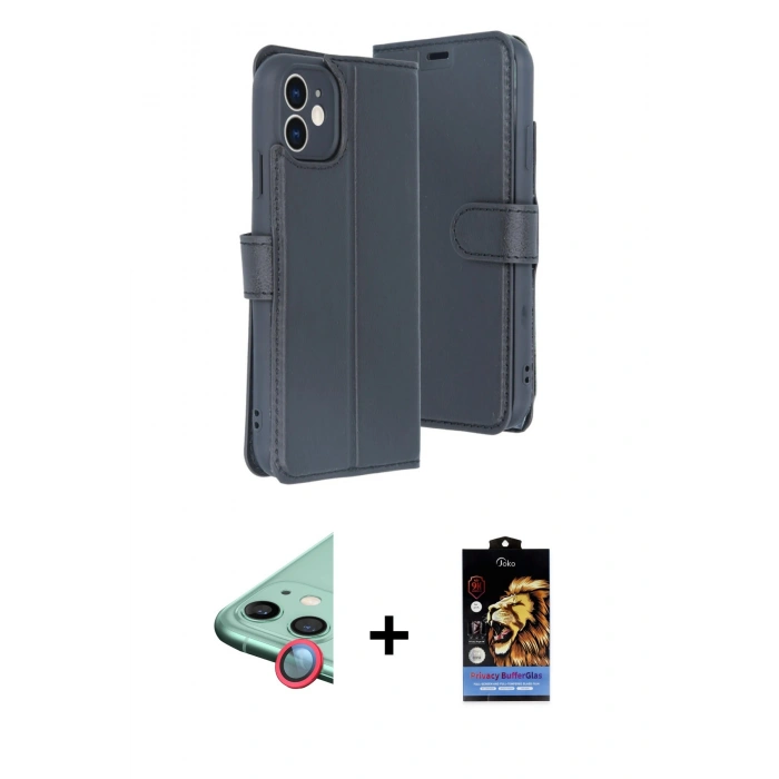 MARSİLYAN™- iPhone 11 Kılıf Siluet Işık Serisi - Siyah Buffer Hayalet Cam Ekran Koruyucu + Raze Metal Kamera Lens - KI
