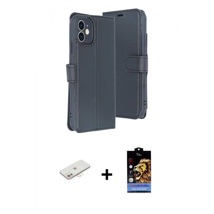 MARSİLYAN™- iPhone 11 Kılıf Siluet Işık Serisi - Siyah Buffer Hayalet Cam Ekran Koruyucu + Renkli Kamera Lens Koruma Cam - YL