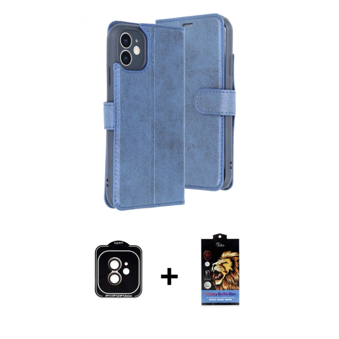 MARSİLYAN™- iPhone 11 Kılıf Siluet Işık Serisi - Siyah Buffer Hayalet Cam Ekran Koruyucu + PVD Metal Kamera Lens - TU