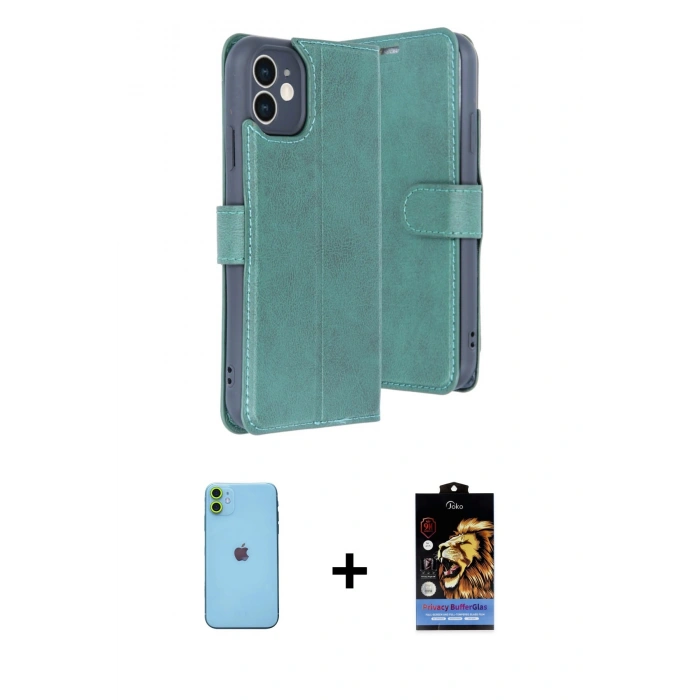 MARSİLYAN™- iPhone 11 Kılıf Siluet Işık Serisi - Siyah Buffer Hayalet Cam Ekran Koruyucu + Neon Fosforlu Kamera Lens - YL