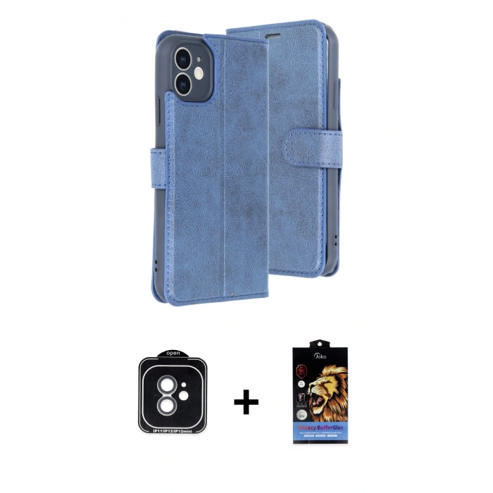 MARSİLYAN™- iPhone 11 Kılıf Siluet Işık Serisi - Siyah Buffer Hayalet Cam Ekran Koruyucu + PVD Metal Kamera Lens - YL