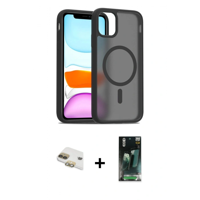 MARSİLYAN™- iPhone 11 Kılıf Siluet Minimal Prime - Şeffaf 360 Full Body Arka Koruyucu + Pers Alüminyum Kamera Lens - GD