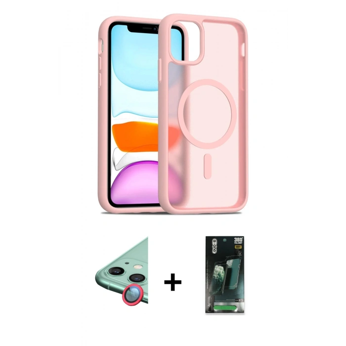 MARSİLYAN™- iPhone 11 Kılıf Siluet Minimal Prime - Şeffaf 360 Full Body Arka Koruyucu + Raze Metal Kamera Lens - KI