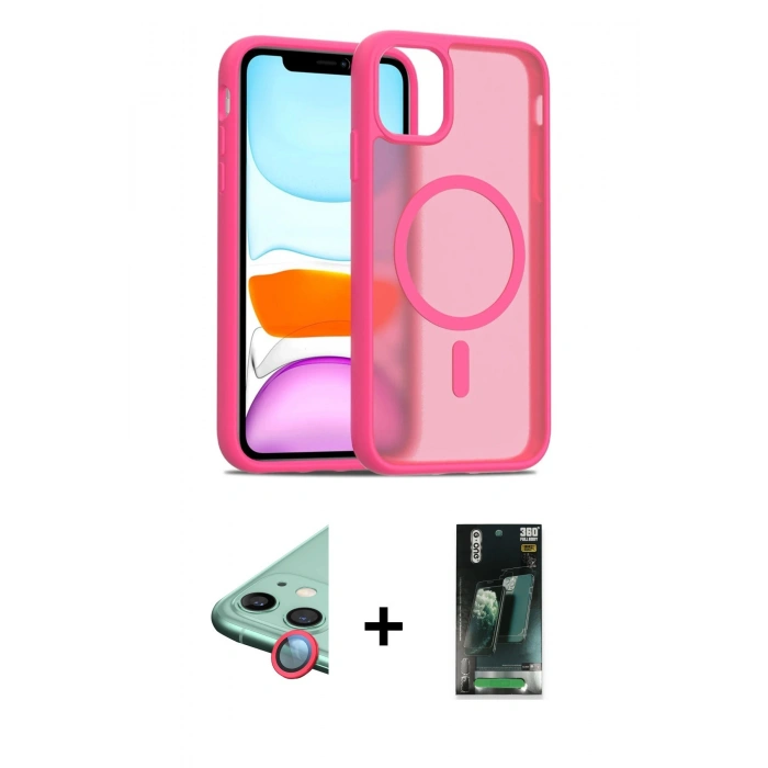 MARSİLYAN™- iPhone 11 Kılıf Siluet Minimal Prime - Şeffaf 360 Full Body Arka Koruyucu + Raze Metal Kamera Lens - KI
