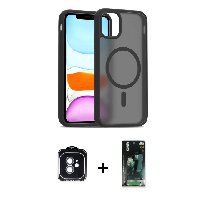 MARSİLYAN™- iPhone 11 Kılıf Siluet Minimal Prime - Şeffaf 360 Full Body Arka Koruyucu + PVD Metal Kamera Lens - MI