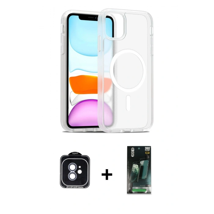 MARSİLYAN™- iPhone 11 Kılıf Siluet Minimal Prime - Şeffaf 360 Full Body Arka Koruyucu + PVD Metal Kamera Lens - MI