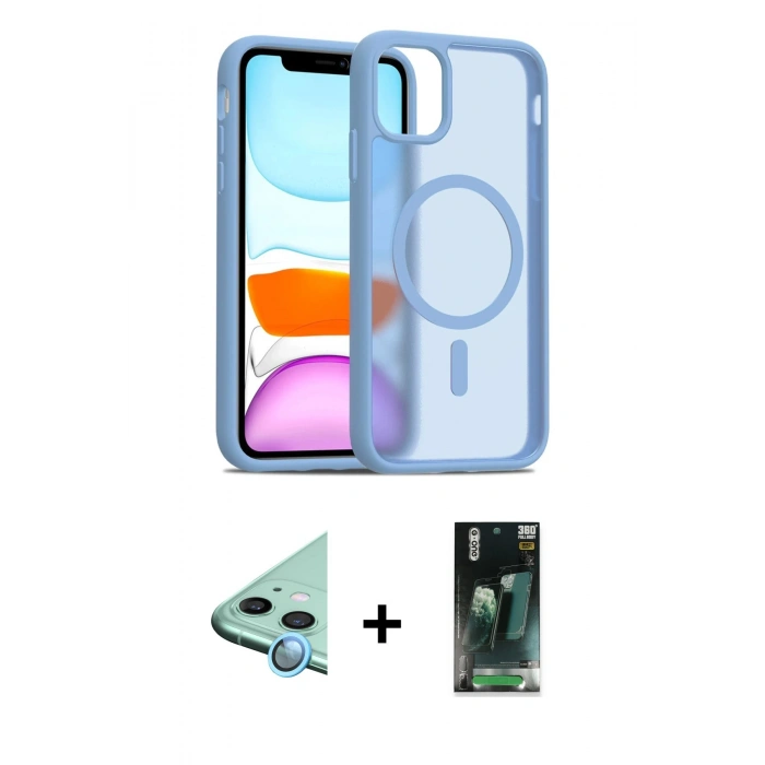 MARSİLYAN™- iPhone 11 Kılıf Siluet Minimal Prime - Şeffaf 360 Full Body Arka Koruyucu + Raze Metal Kamera Lens - MI
