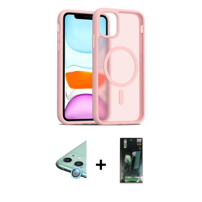 MARSİLYAN™- iPhone 11 Kılıf Siluet Minimal Prime - Şeffaf 360 Full Body Arka Koruyucu + Raze Metal Kamera Lens - MI