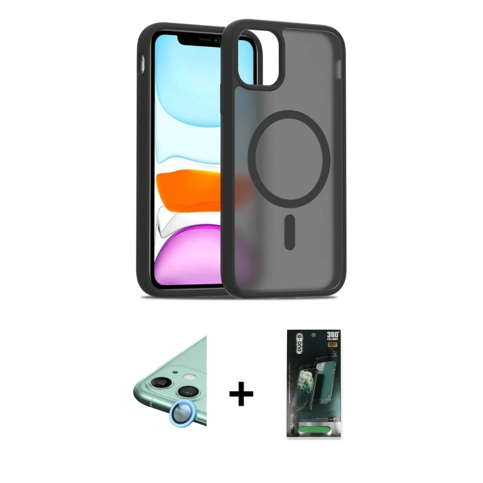 MARSİLYAN™- iPhone 11 Kılıf Siluet Minimal Prime - Şeffaf 360 Full Body Arka Koruyucu + Raze Metal Kamera Lens - MI