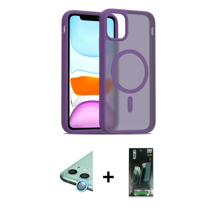 MARSİLYAN™- iPhone 11 Kılıf Siluet Minimal Prime - Şeffaf 360 Full Body Arka Koruyucu + Raze Metal Kamera Lens - MI