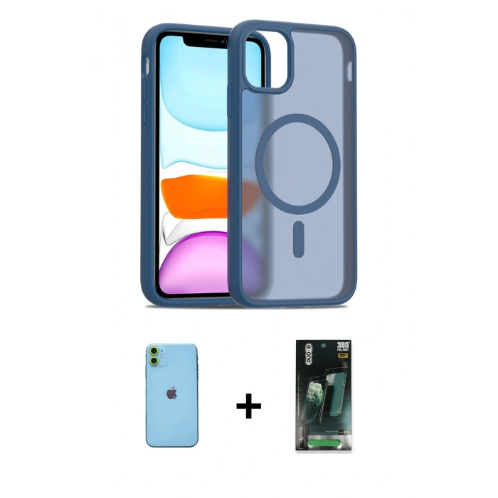 MARSİLYAN™- iPhone 11 Kılıf Siluet Minimal Prime - Şeffaf 360 Full Body Arka Koruyucu + Neon Fosforlu Kamera Lens - YL