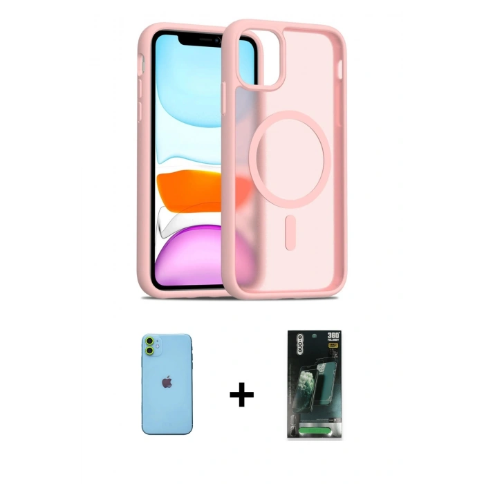 MARSİLYAN™- iPhone 11 Kılıf Siluet Minimal Prime - Şeffaf 360 Full Body Arka Koruyucu + Neon Fosforlu Kamera Lens - YL