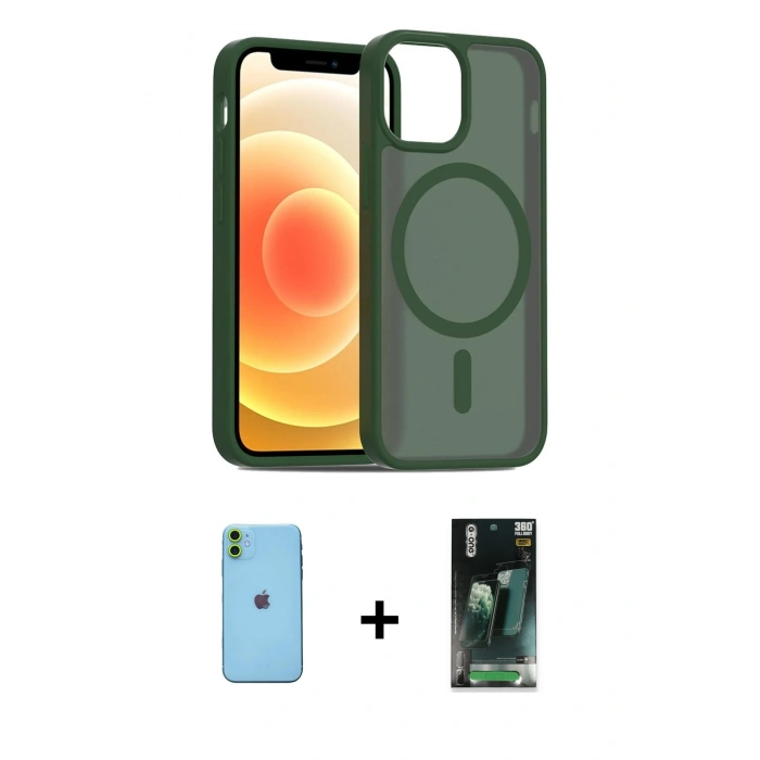 MARSİLYAN™- iPhone 11 Kılıf Siluet Minimal Prime - Şeffaf 360 Full Body Arka Koruyucu + Neon Fosforlu Kamera Lens - YL