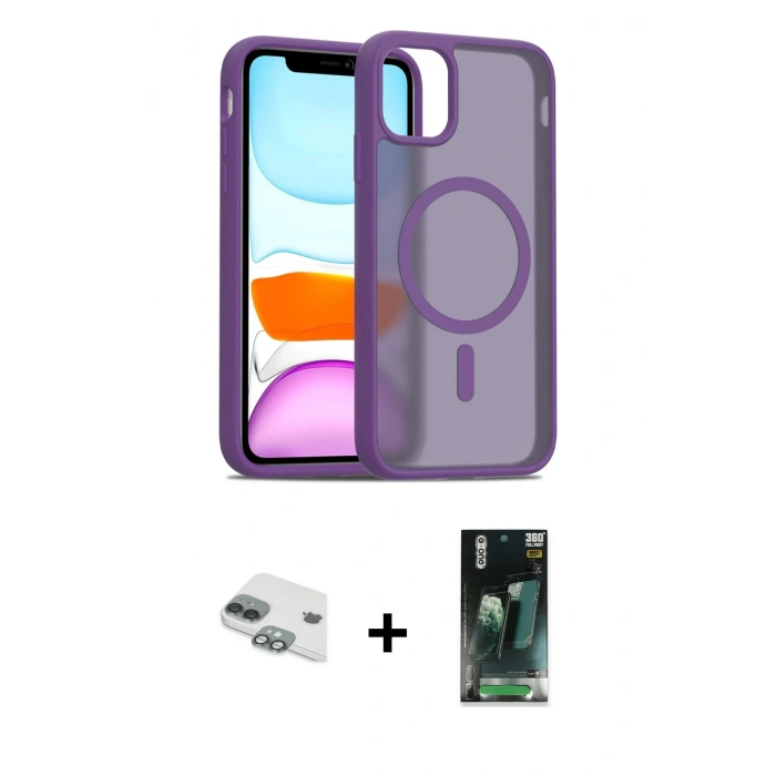 MARSİLYAN™- iPhone 11 Kılıf Siluet Minimal Prime - Şeffaf 360 Full Body Arka Koruyucu + Pers Alüminyum Kamera Lens - YL