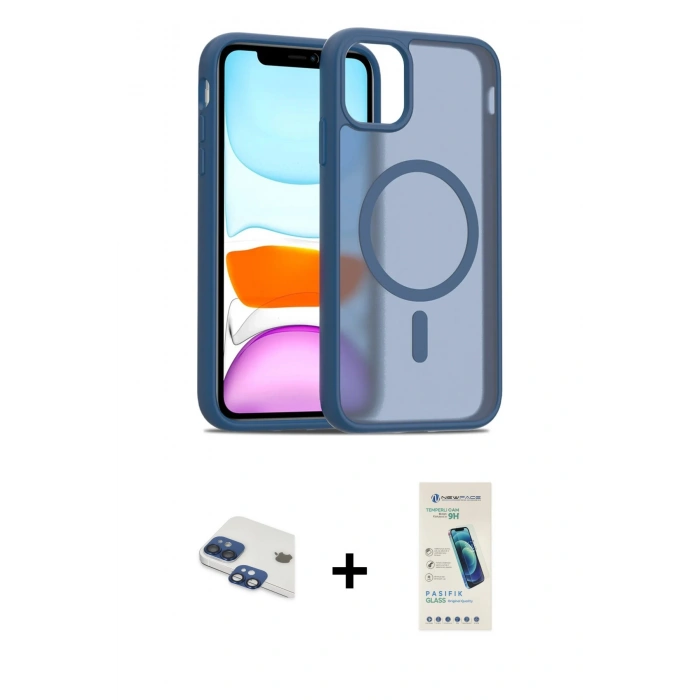 MARSİLYAN™- iPhone 11 Kılıf Siluet Minimal Prime - Şeffaf Pasifik Cam Ekran Koruyucu + Pers Alüminyum Kamera Lens - LT