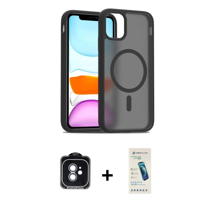 MARSİLYAN™- iPhone 11 Kılıf Siluet Minimal Prime - Şeffaf Pasifik Cam Ekran Koruyucu + PVD Metal Kamera Lens - MI
