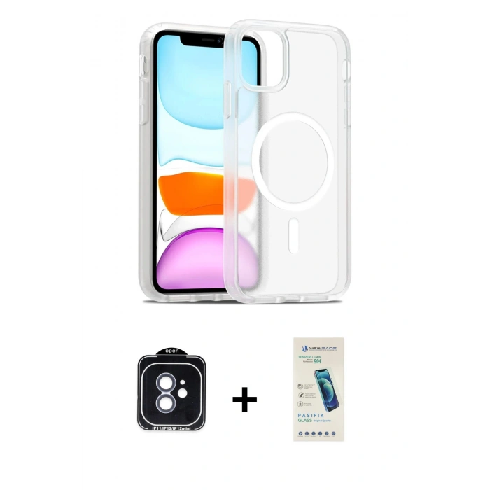 MARSİLYAN™- iPhone 11 Kılıf Siluet Minimal Prime - Şeffaf Pasifik Cam Ekran Koruyucu + PVD Metal Kamera Lens - MI