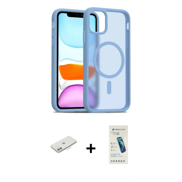 MARSİLYAN™- iPhone 11 Kılıf Siluet Minimal Prime - Şeffaf Pasifik Cam Ekran Koruyucu + Renkli Kamera Lens Koruma Cam - PE