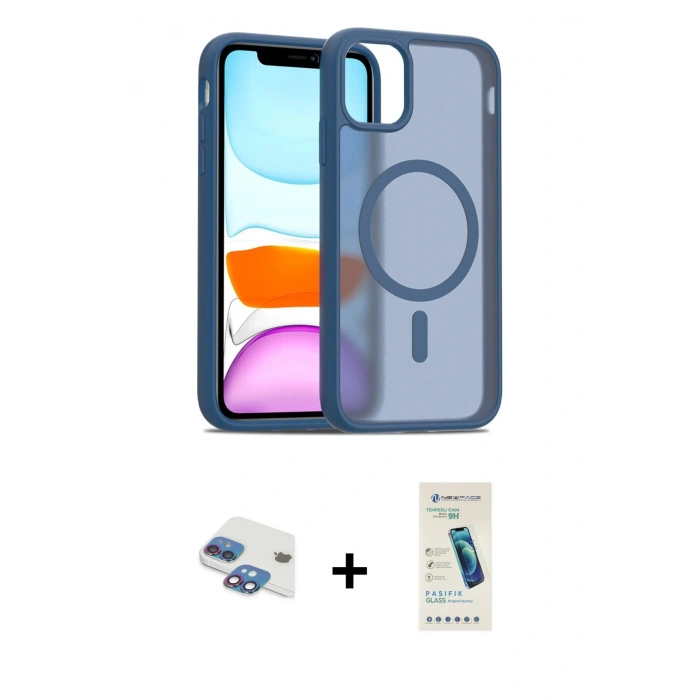 MARSİLYAN™- iPhone 11 Kılıf Siluet Minimal Prime - Şeffaf Pasifik Cam Ekran Koruyucu + Pers Alüminyum Kamera Lens - GI
