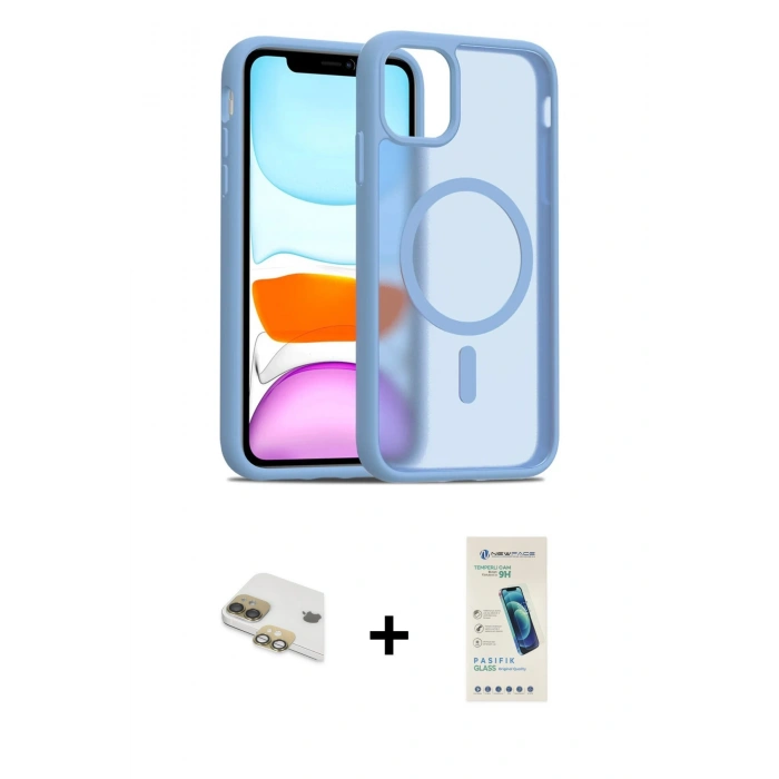 MARSİLYAN™- iPhone 11 Kılıf Siluet Minimal Prime - Şeffaf Pasifik Cam Ekran Koruyucu + Pers Alüminyum Kamera Lens - GD