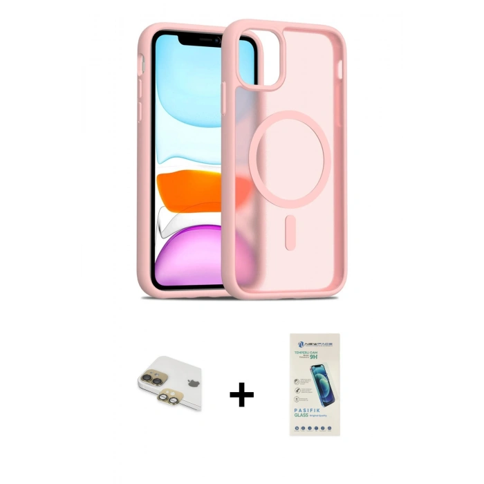MARSİLYAN™- iPhone 11 Kılıf Siluet Minimal Prime - Şeffaf Pasifik Cam Ekran Koruyucu + Pers Alüminyum Kamera Lens - GD