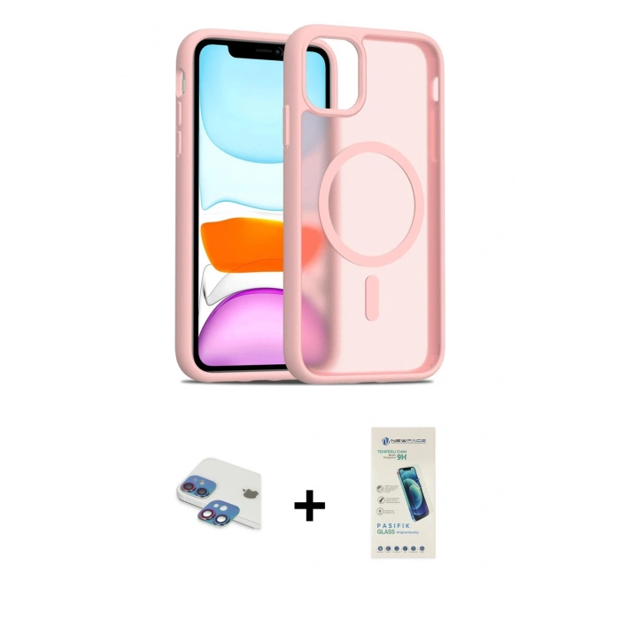 MARSİLYAN™- iPhone 11 Kılıf Siluet Minimal Prime - Şeffaf Pasifik Cam Ekran Koruyucu + Pers Alüminyum Kamera Lens - GI