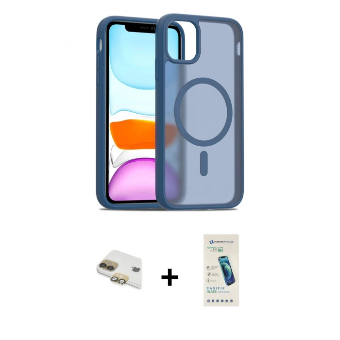 MARSİLYAN™- iPhone 11 Kılıf Siluet Minimal Prime - Şeffaf Pasifik Cam Ekran Koruyucu + Pers Alüminyum Kamera Lens - GD