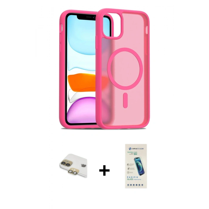 MARSİLYAN™- iPhone 11 Kılıf Siluet Minimal Prime - Şeffaf Pasifik Cam Ekran Koruyucu + Pers Alüminyum Kamera Lens - GD