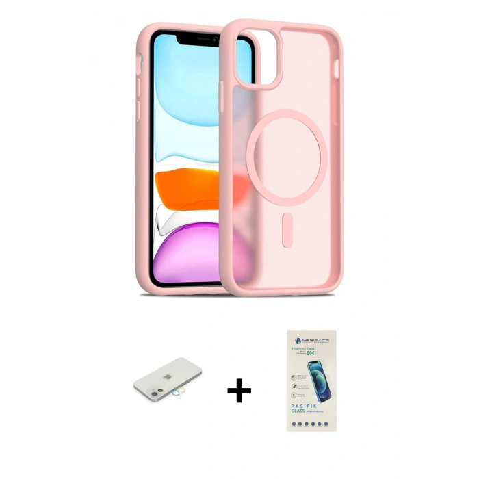 MARSİLYAN™- iPhone 11 Kılıf Siluet Minimal Prime - Şeffaf Pasifik Cam Ekran Koruyucu + Renkli Kamera Lens Koruma Cam - SI