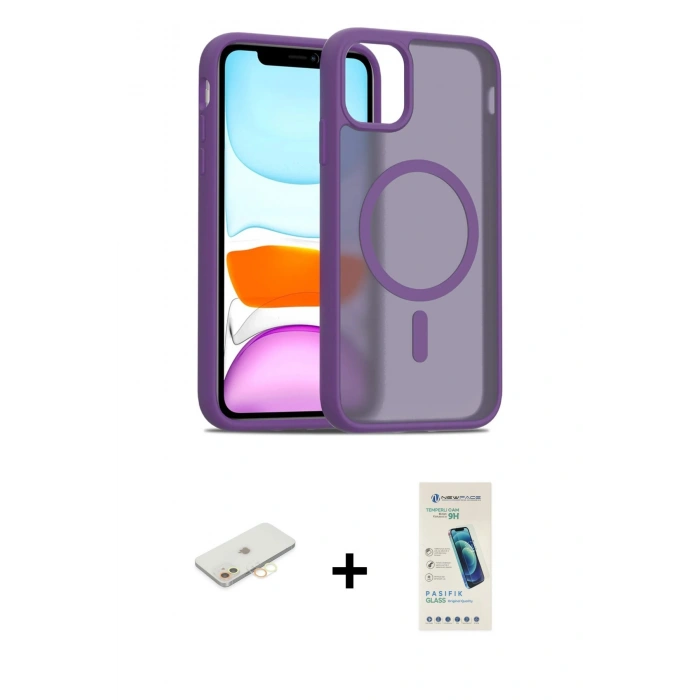 MARSİLYAN™- iPhone 11 Kılıf Siluet Minimal Prime - Şeffaf Pasifik Cam Ekran Koruyucu + Renkli Kamera Lens Koruma Cam - SI