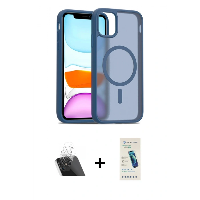MARSİLYAN™- iPhone 11 Kılıf Siluet Minimal Prime - Şeffaf Pasifik Cam Ekran Koruyucu + Kamera Lens Koruma Cam - SF