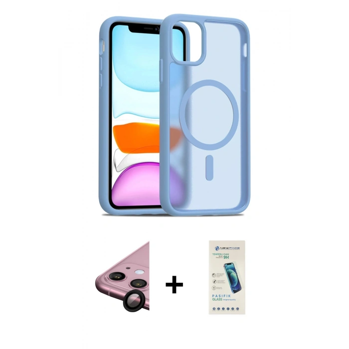 MARSİLYAN™- iPhone 11 Kılıf Siluet Minimal Prime - Şeffaf Pasifik Cam Ekran Koruyucu + Raze Metal Kamera Lens - SH