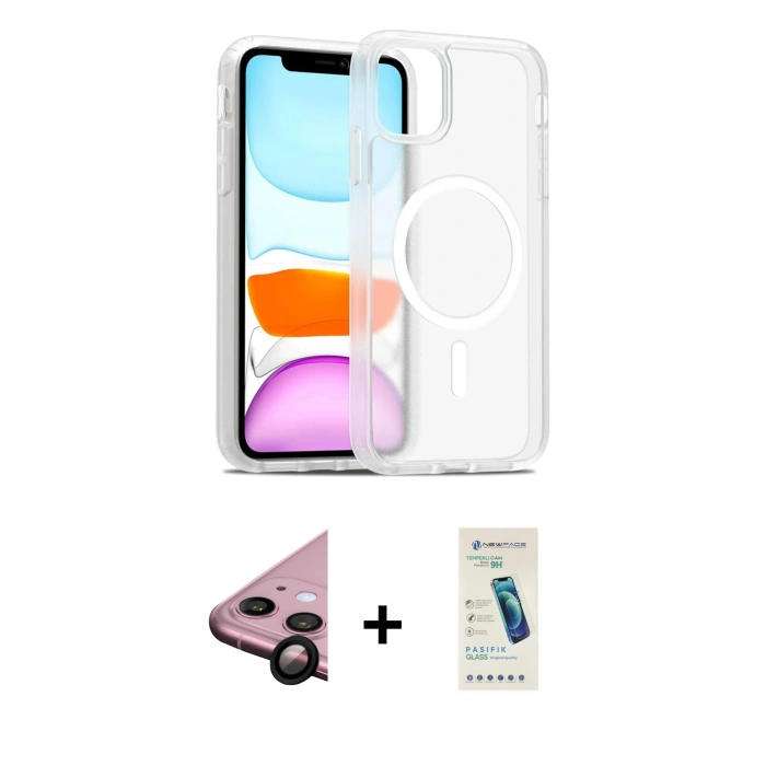 MARSİLYAN™- iPhone 11 Kılıf Siluet Minimal Prime - Şeffaf Pasifik Cam Ekran Koruyucu + Raze Metal Kamera Lens - SH