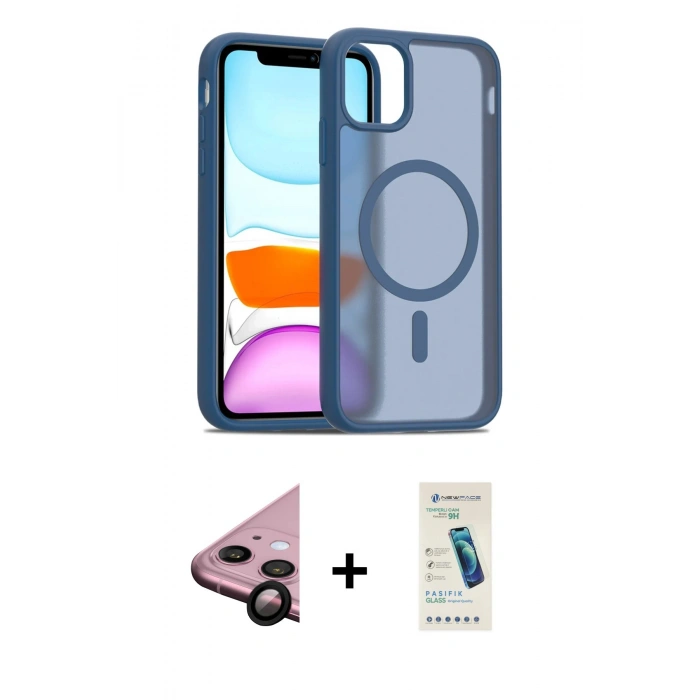 MARSİLYAN™- iPhone 11 Kılıf Siluet Minimal Prime - Şeffaf Pasifik Cam Ekran Koruyucu + Raze Metal Kamera Lens - SH