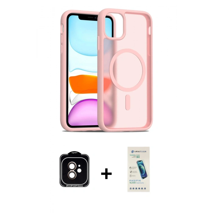 MARSİLYAN™- iPhone 11 Kılıf Siluet Minimal Prime - Şeffaf Pasifik Cam Ekran Koruyucu + PVD Metal Kamera Lens - TU