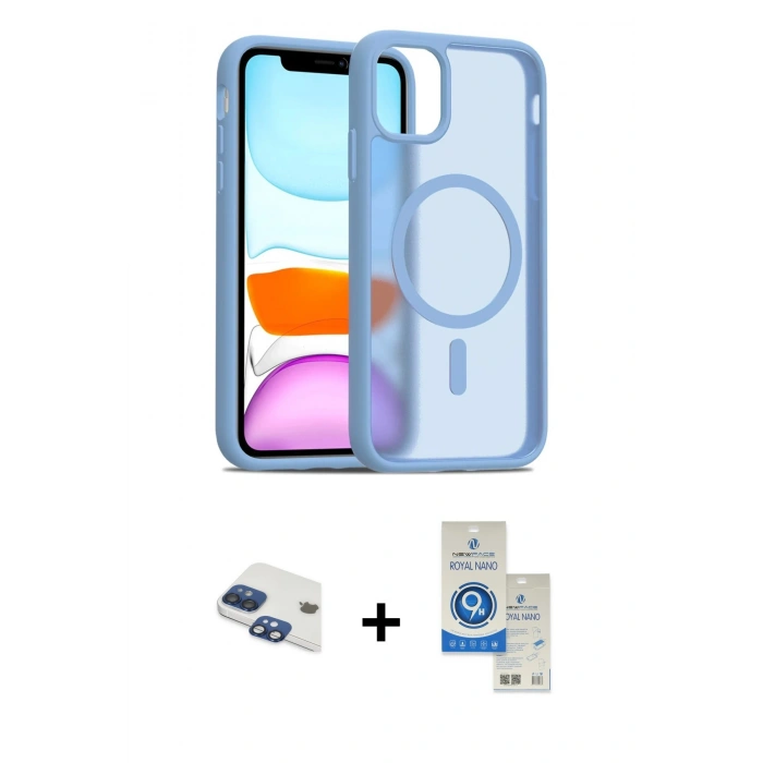 MARSİLYAN™- iPhone 11 Kılıf Siluet Minimal Prime - Şeffaf Royal Nano Ekran Koruyucu + Pers Alüminyum Kamera Lens - LT