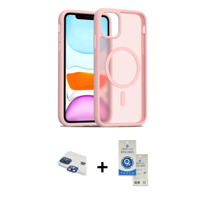 MARSİLYAN™- iPhone 11 Kılıf Siluet Minimal Prime - Şeffaf Royal Nano Ekran Koruyucu + Pers Alüminyum Kamera Lens - LT