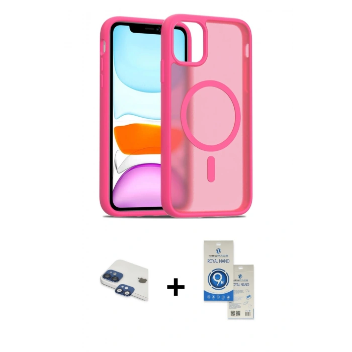 MARSİLYAN™- iPhone 11 Kılıf Siluet Minimal Prime - Şeffaf Royal Nano Ekran Koruyucu + Pers Alüminyum Kamera Lens - LT