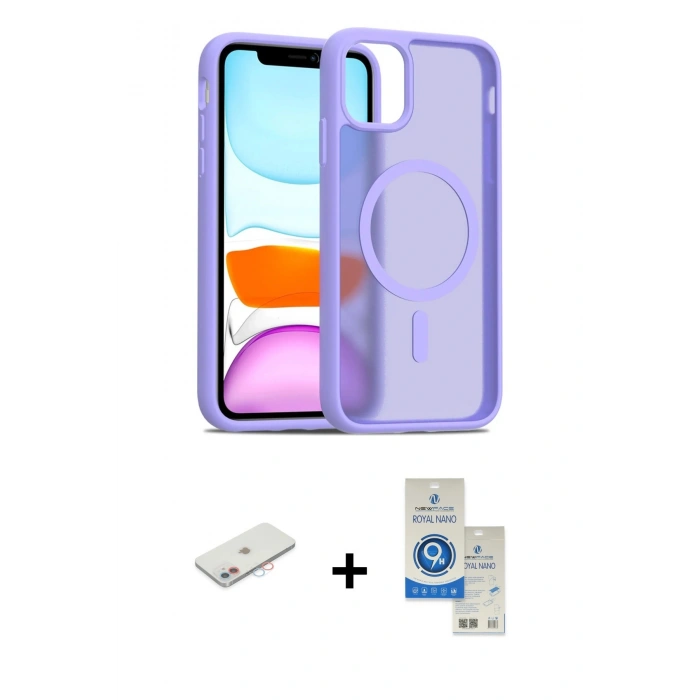 MARSİLYAN™- iPhone 11 Kılıf Siluet Minimal Prime - Şeffaf Royal Nano Ekran Koruyucu + Renkli Kamera Lens Koruma Cam - PE