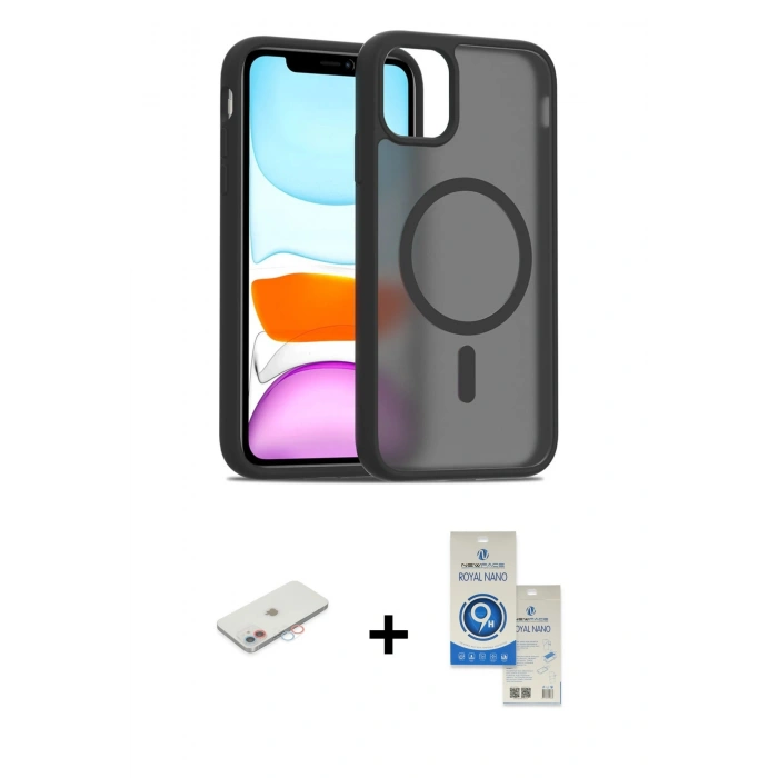 MARSİLYAN™- iPhone 11 Kılıf Siluet Minimal Prime - Şeffaf Royal Nano Ekran Koruyucu + Renkli Kamera Lens Koruma Cam - PE