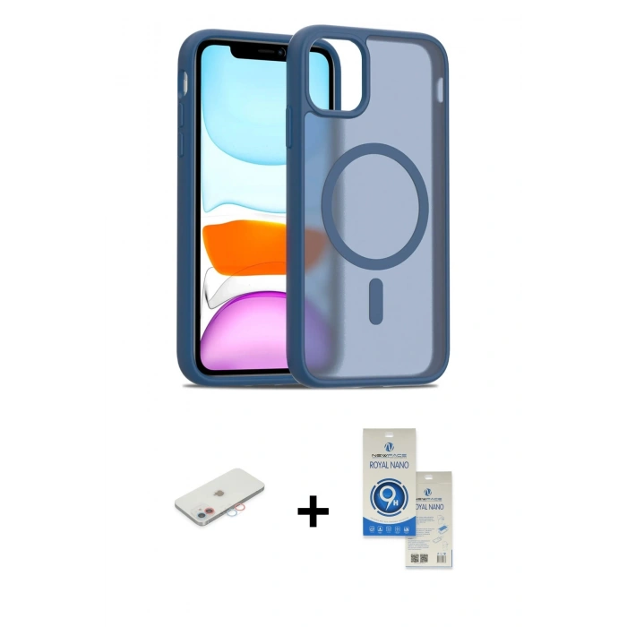 MARSİLYAN™- iPhone 11 Kılıf Siluet Minimal Prime - Şeffaf Royal Nano Ekran Koruyucu + Renkli Kamera Lens Koruma Cam - PE
